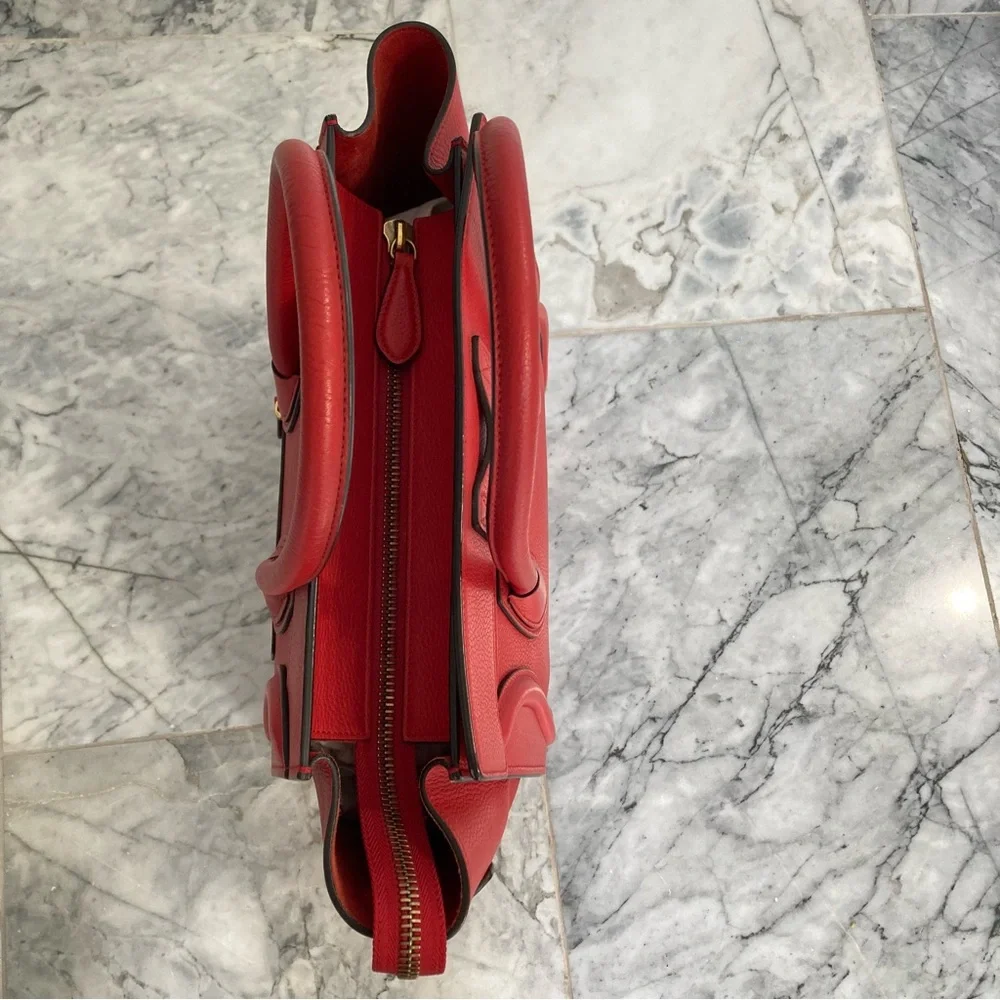 SALE🇺🇸CELINE Micro Red Drummed Leather Luggage Tote Handbag - Picture 13 of 14